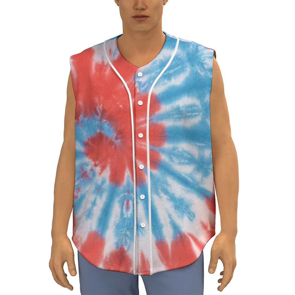 Orange And Blue Tie Dye Print Sleeveless Baseball Jersey