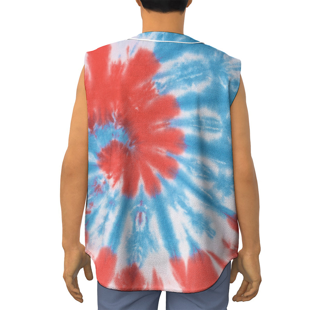 Orange And Blue Tie Dye Print Sleeveless Baseball Jersey
