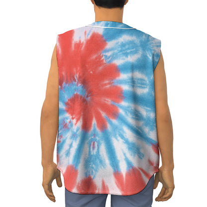 Orange And Blue Tie Dye Print Sleeveless Baseball Jersey