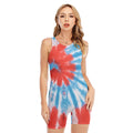 Orange And Blue Tie Dye Print Sleeveless One Piece Swimsuit