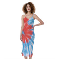 Orange And Blue Tie Dye Print Slim Fit Midi Cami Dress