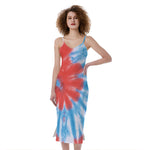 Orange And Blue Tie Dye Print Slim Fit Midi Cami Dress