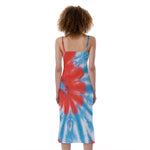 Orange And Blue Tie Dye Print Slim Fit Midi Cami Dress
