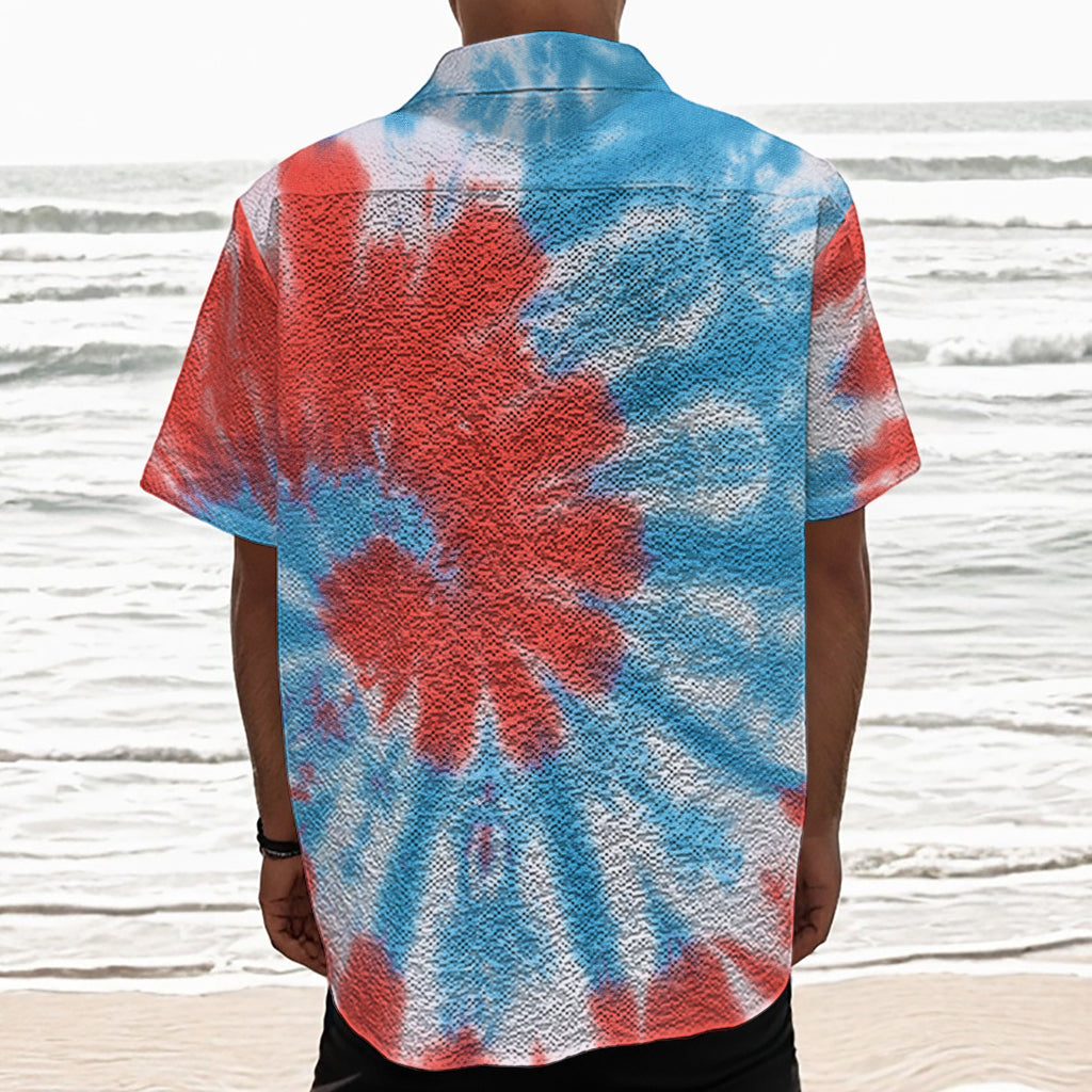 Orange And Blue Tie Dye Print Textured Short Sleeve Shirt
