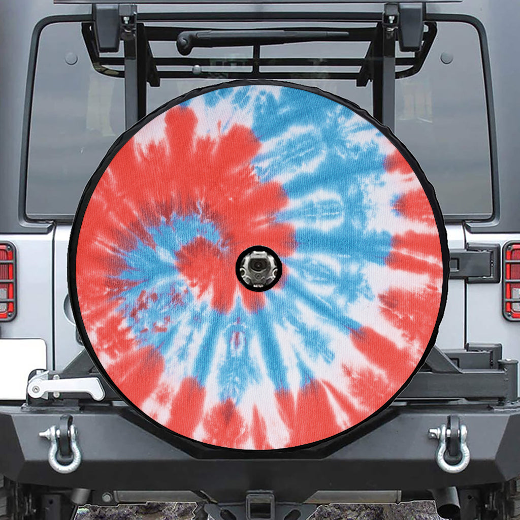 Orange And Blue Tie Dye Print Tire Cover With Camera Hole