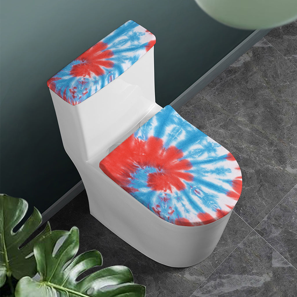 Orange And Blue Tie Dye Print Toilet Lid And Tank Cover Set