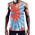 Orange And Blue Tie Dye Print Men's Workout Tank Top
