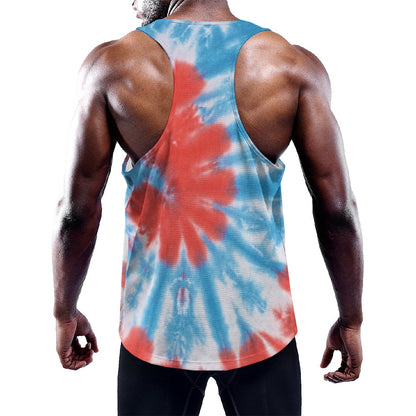 Orange And Blue Tie Dye Print Training Tank Top