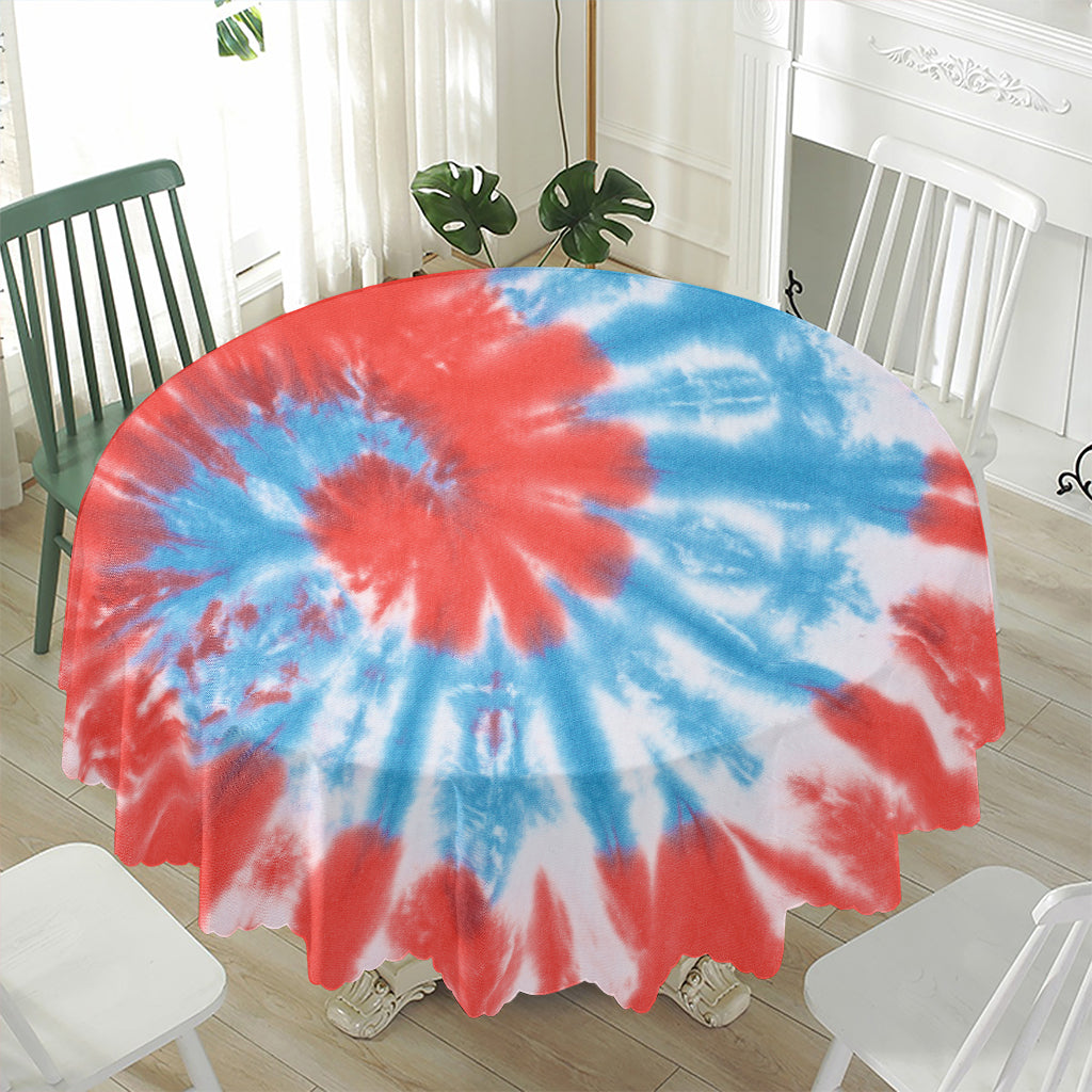 Orange And Blue Tie Dye Print Waterproof Round Tablecloth