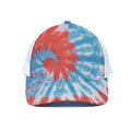 Orange And Blue Tie Dye Print White Mesh Trucker Hat