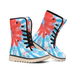 Orange And Blue Tie Dye Print Winter Boots