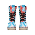 Orange And Blue Tie Dye Print Winter Boots