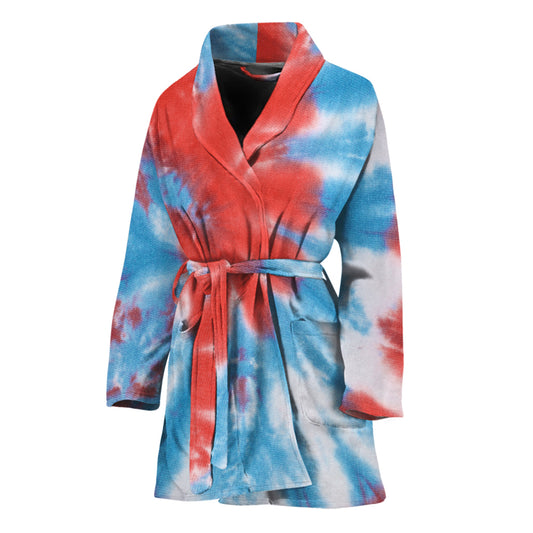 Orange And Blue Tie Dye Print Women's Bathrobe