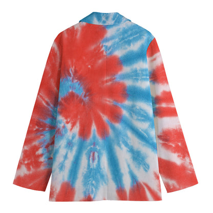 Orange And Blue Tie Dye Print Women's Blazer