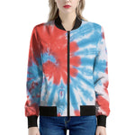 Orange And Blue Tie Dye Print Women's Bomber Jacket