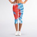 Orange And Blue Tie Dye Print Women's Capri Leggings