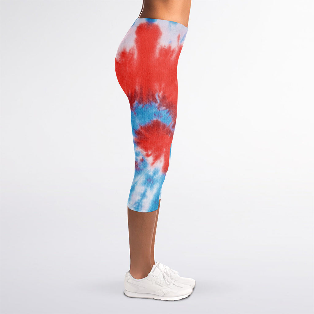 Orange And Blue Tie Dye Print Women's Capri Leggings