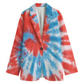 Orange And Blue Tie Dye Print Women's Cotton Blazer