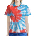 Orange And Blue Tie Dye Print Women's Polo Shirt