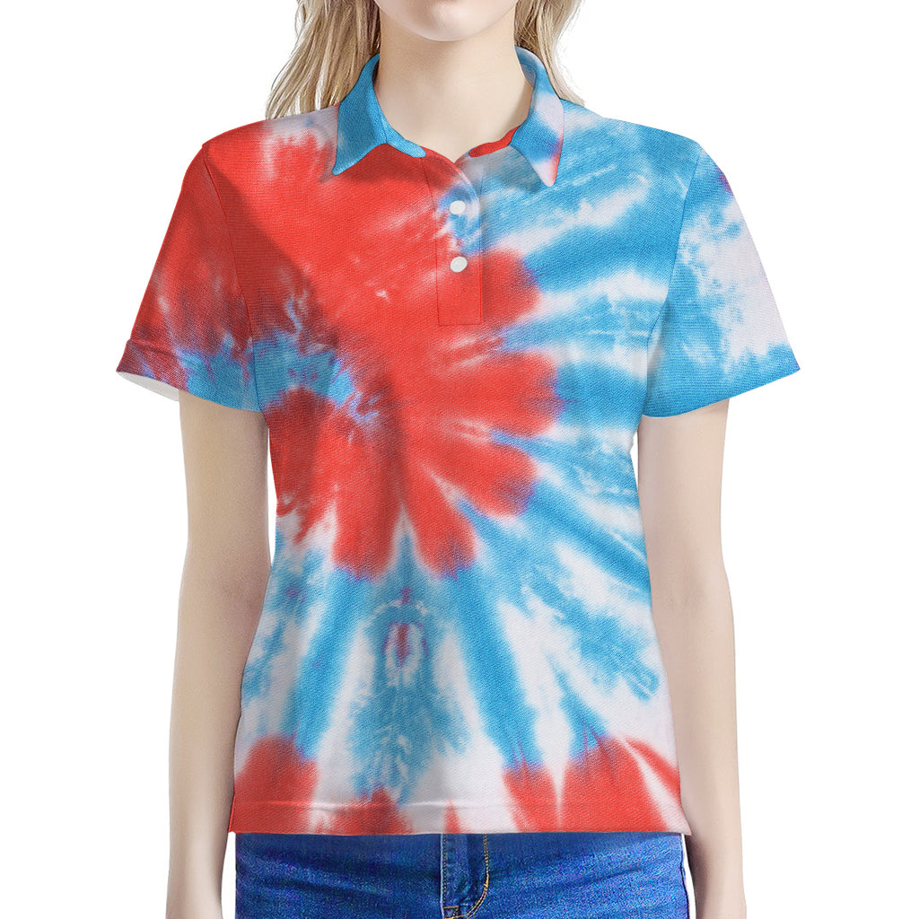 Orange And Blue Tie Dye Print Women's Polo Shirt