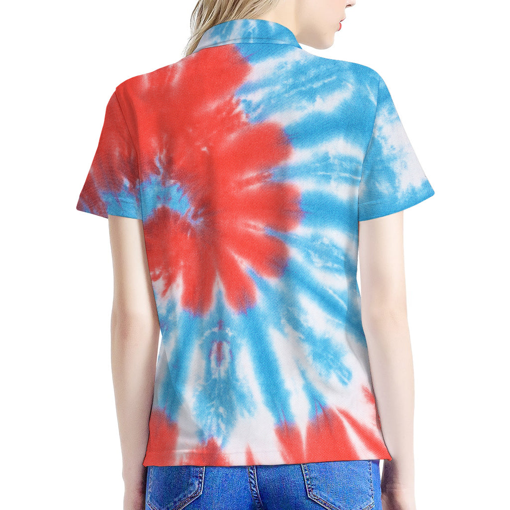 Orange And Blue Tie Dye Print Women's Polo Shirt