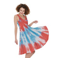 Orange And Blue Tie Dye Print Sleeveless Knee Length Dress