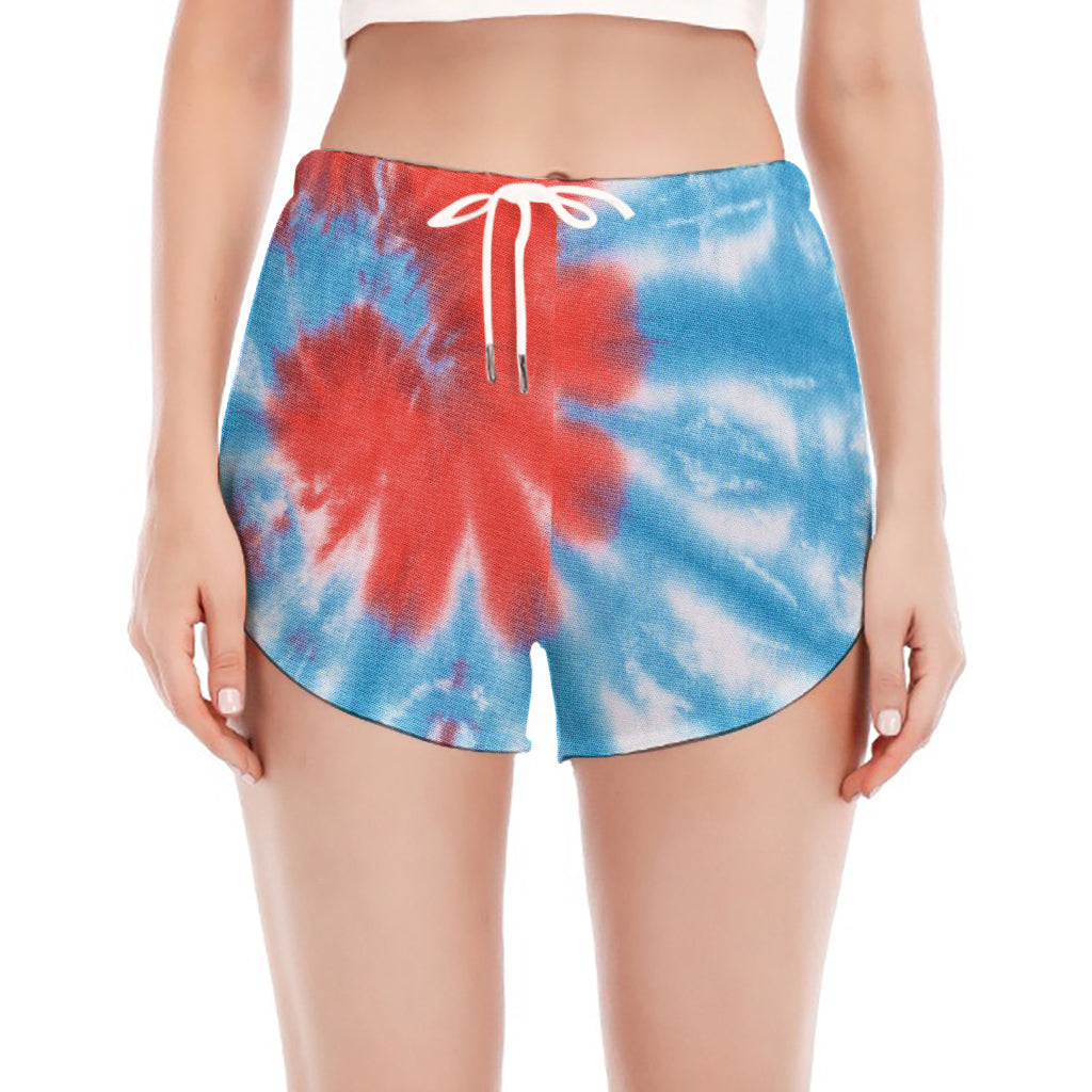 Orange And Blue Tie Dye Print Women's Split Running Shorts