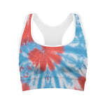 Orange And Blue Tie Dye Print Women's Sports Bra