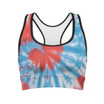 Orange And Blue Tie Dye Print Women's Sports Bra