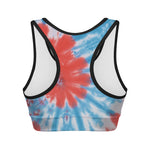 Orange And Blue Tie Dye Print Women's Sports Bra