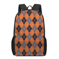 Orange And Grey Halloween Argyle Print 17 Inch Backpack