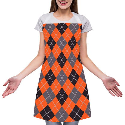Orange And Grey Halloween Argyle Print Adjustable Apron