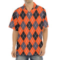 Orange And Grey Halloween Argyle Print Aloha Shirt