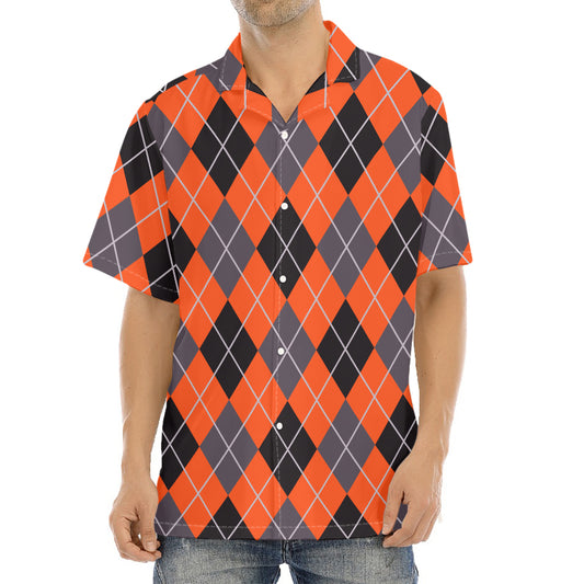 Orange And Grey Halloween Argyle Print Aloha Shirt