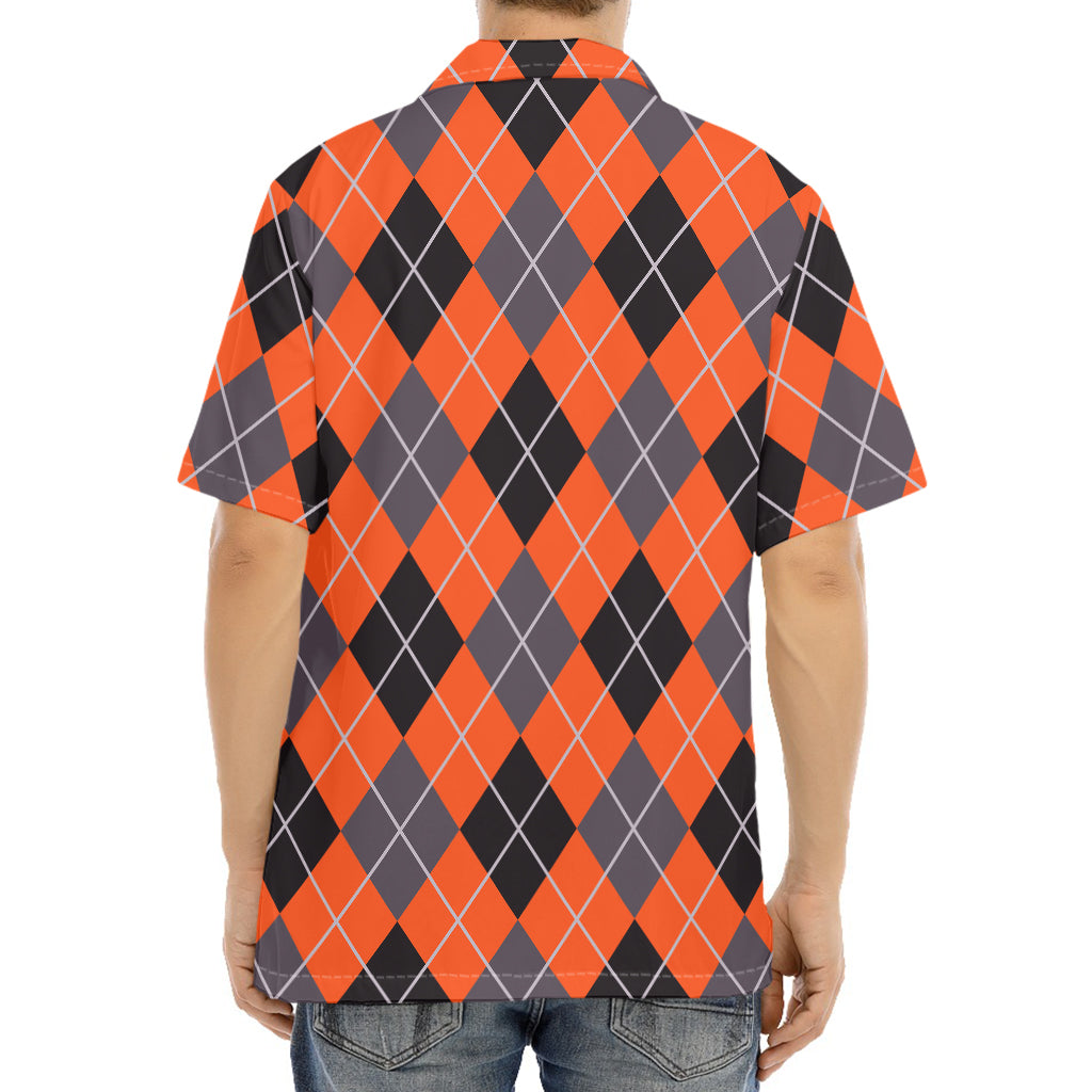Orange And Grey Halloween Argyle Print Aloha Shirt