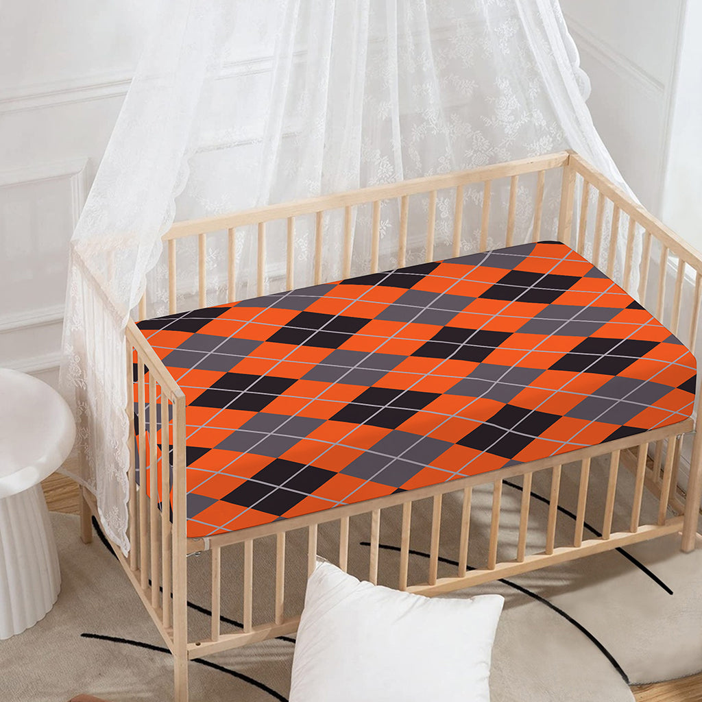 Orange And Grey Halloween Argyle Print Baby Crib Sheet