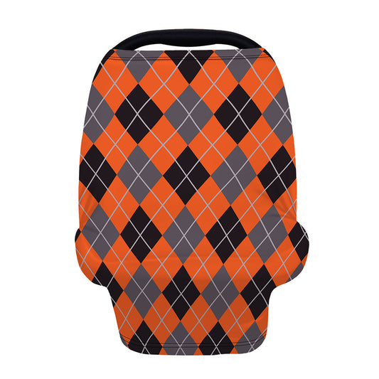 Orange And Grey Halloween Argyle Print Baby Seat Cover