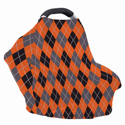 Orange And Grey Halloween Argyle Print Baby Seat Cover