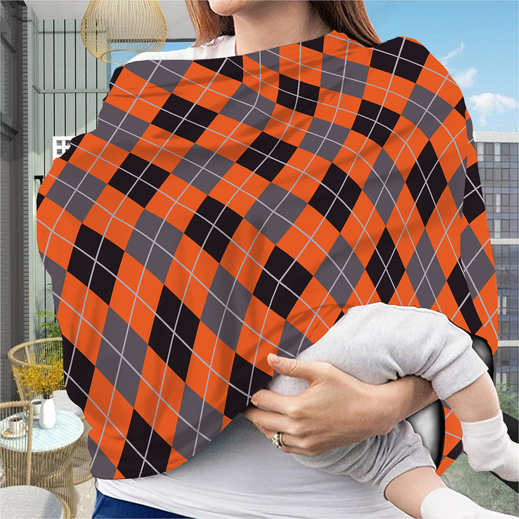 Orange And Grey Halloween Argyle Print Baby Seat Cover