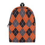 Orange And Grey Halloween Argyle Print Backpack
