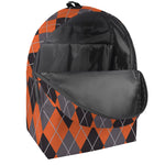 Orange And Grey Halloween Argyle Print Backpack