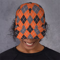 Orange And Grey Halloween Argyle Print Baseball Cap