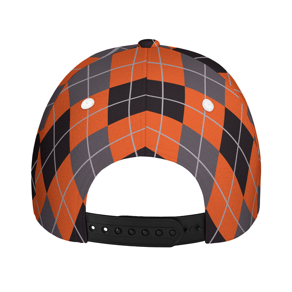 Orange And Grey Halloween Argyle Print Baseball Cap