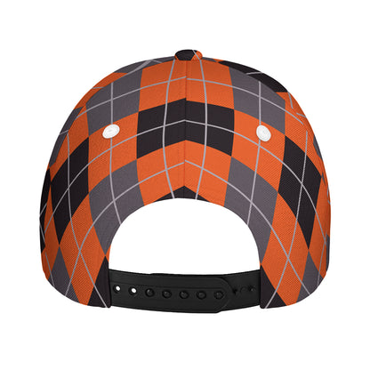 Orange And Grey Halloween Argyle Print Baseball Cap