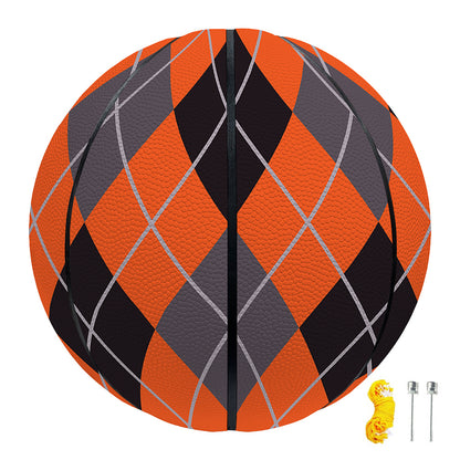 Orange And Grey Halloween Argyle Print Basketball