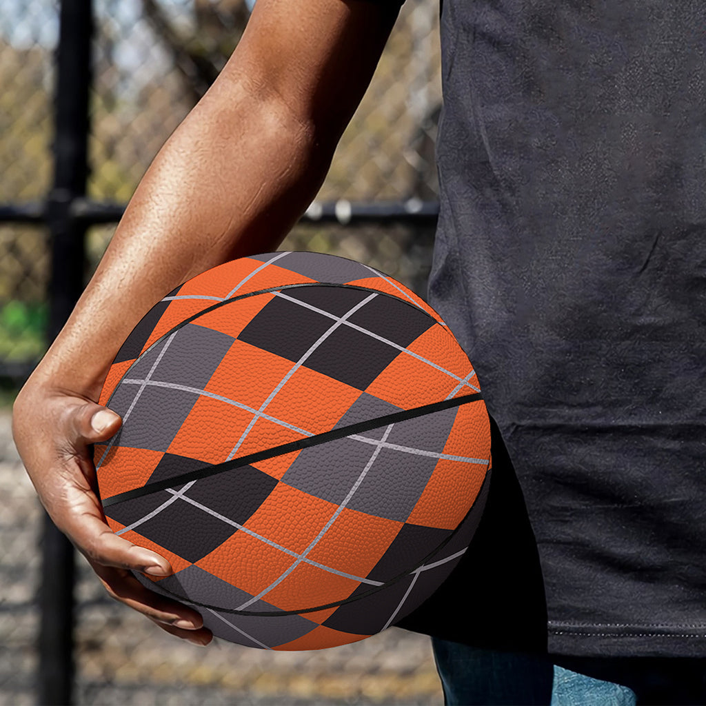 Orange And Grey Halloween Argyle Print Basketball