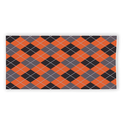 Orange And Grey Halloween Argyle Print Beach Towel