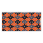 Orange And Grey Halloween Argyle Print Beach Towel
