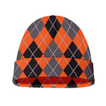 Orange And Grey Halloween Argyle Print Beanie