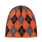 Orange And Grey Halloween Argyle Print Beanie
